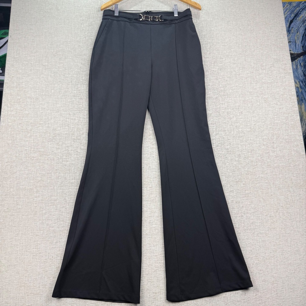 ELA Black Flare Leg Dress Pants Gold Horsebit Detail Pintuck Size 12